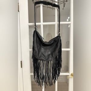 ILLIA Women’s Black Leather Fringe Messenger Bag